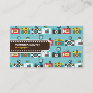 Fun Colourful Retro Lomo Cameras Pattern (Blue) Business Card