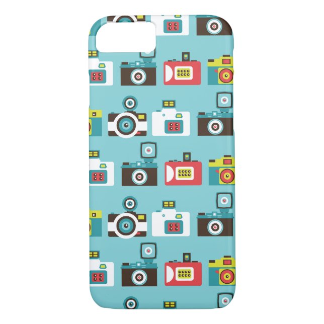 Fun Colourful Retro Lomo Cameras Pattern (Blue) Case-Mate iPhone Case (Back)