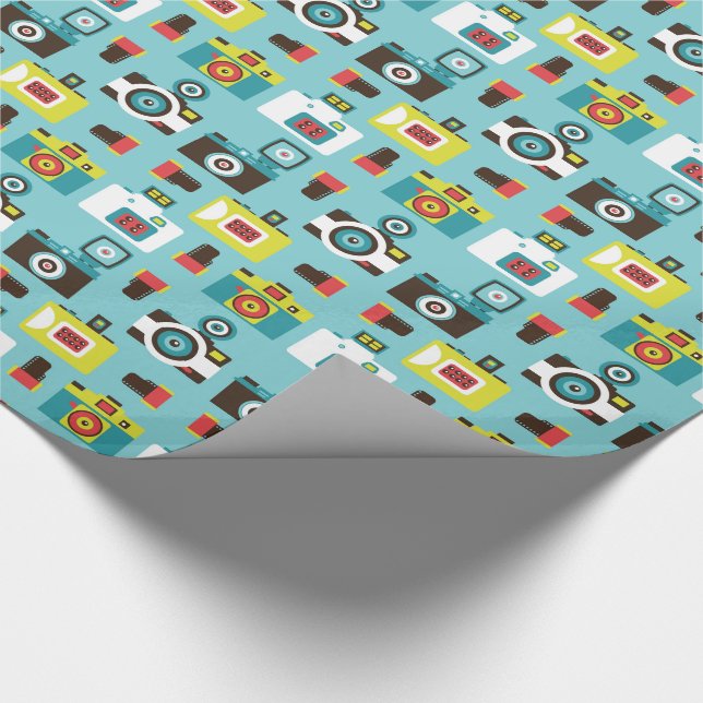 Fun Colourful Retro Lomo Cameras Pattern (Blue) Wrapping Paper (Corner)
