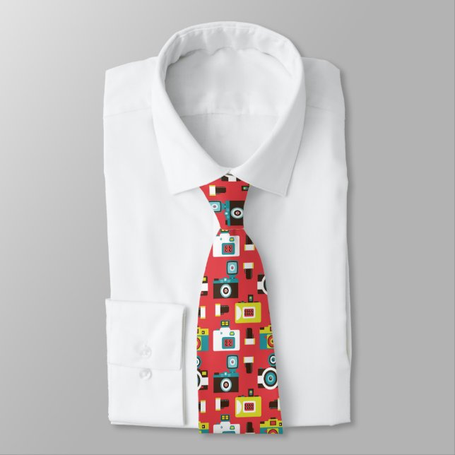 Fun Colourful Retro Lomo Cameras Pattern Tie (Tied)