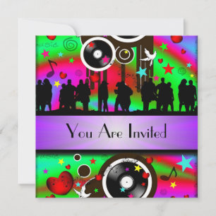 Fun colourful retro music  party invitation