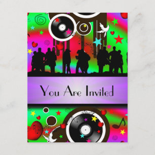 Fun colourful retro music  party invitation