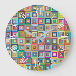 Fun Colourful Retro Tiles Pattern   Wall Clock