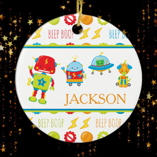 Fun Colourful Robot Beep Boop Pattern Kid Christma Ceramic Tree Decoration