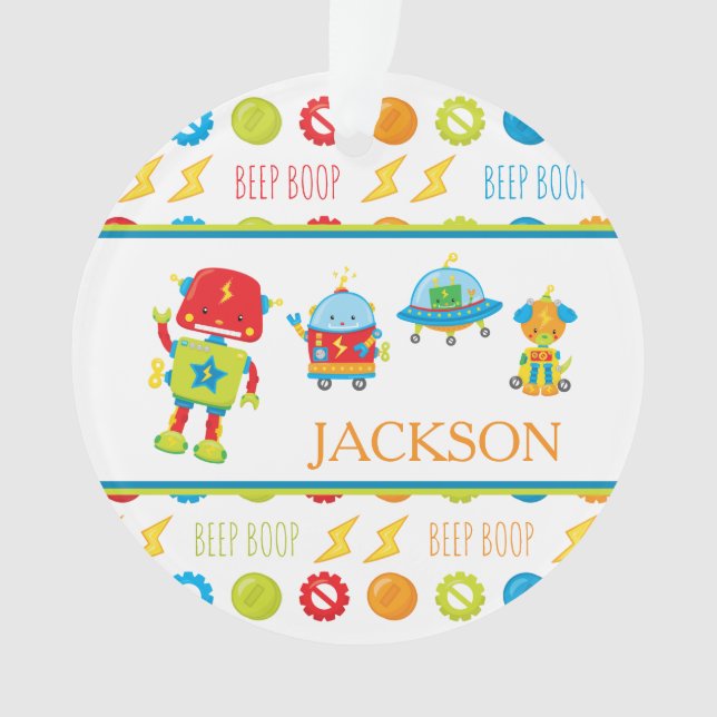 Fun Colourful Robot Beep Boop Pattern Kid Christma Ornament (Front)