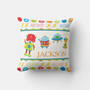 Fun Colourful Robot Beep Boop Pattern Kid Cushion