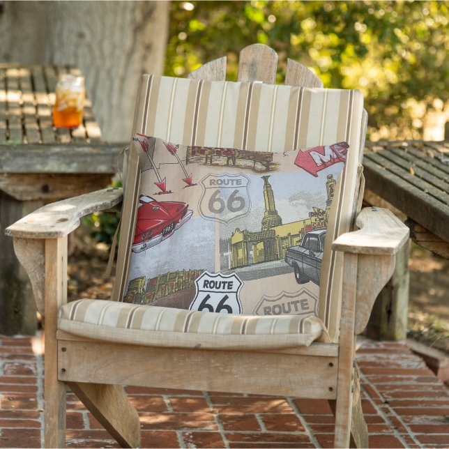 Fun Colourful Route 66 Collage Pattern Cushion (Chair)