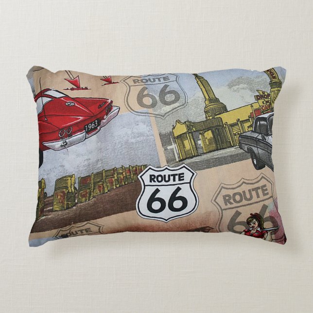 Fun Colourful Route 66 Collage Pattern Decorative Cushion (Front)