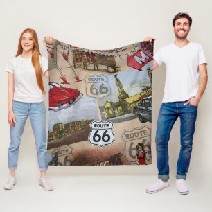 Fun Colourful Route 66 Collage Pattern Fleece Blanket