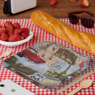 Fun Colourful Route 66 Collage Pattern Paper Plate