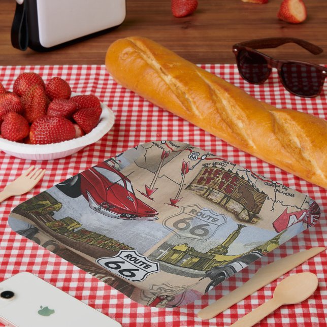 Fun Colourful Route 66 Collage Pattern Paper Plate (Picnic)
