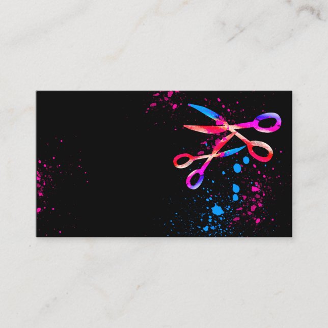 fun colourful scissors art on black for custom  business card (Front)