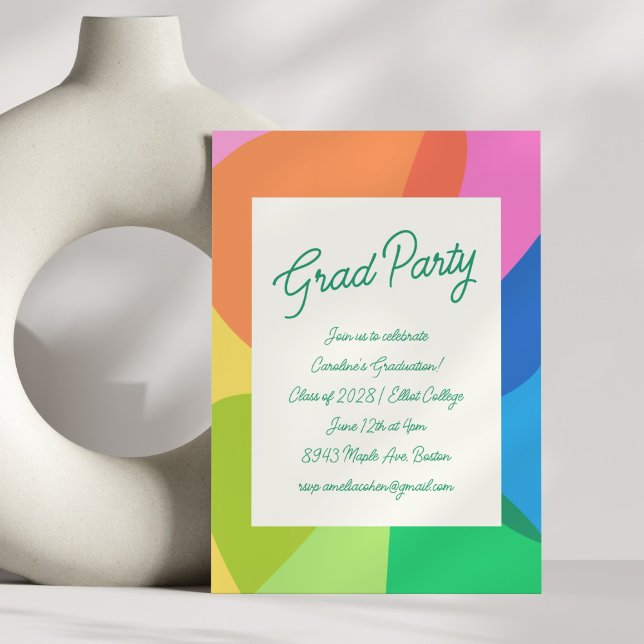 Fun Colourful Script Bold Rainbow Graduation Party Invitation (Creator Uploaded)