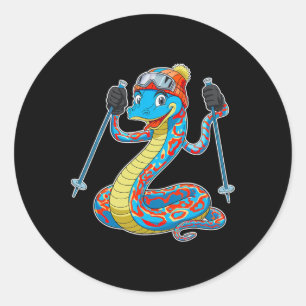 Fun Colourful Skiing Snake Winter Adventure Classic Round Sticker