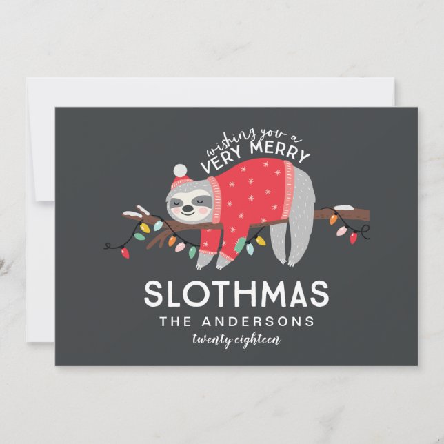 fun colourful sloth christmas holiday card (Front)