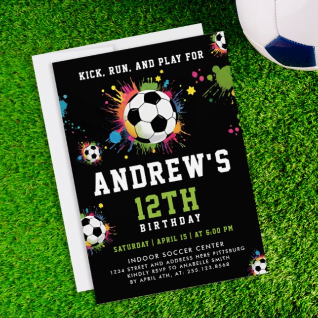 Fun Colourful Soccer Birthday Party Black Sport Invitation (Creator Uploaded)