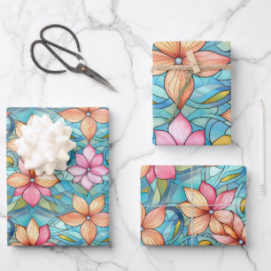 Fun Colourful Stained  Glass Window Flower Pattern Wrapping Paper Sheet