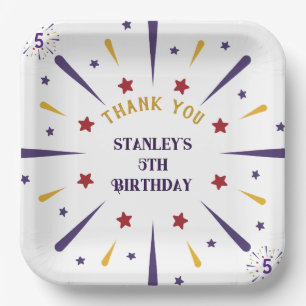 Fun Colourful Star Birthday Party Thank You Paper Plate