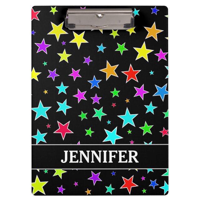 Fun, Colourful Stars Pattern + Custom Name Clipboard (Front)