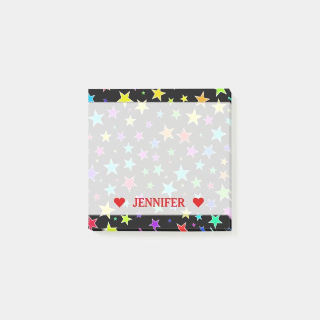 Fun, Colourful Stars Pattern & Custom Name Note (Front)