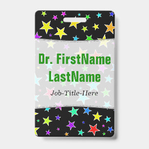 Fun, Colourful Stars Pattern; Personalised Name ID Badge