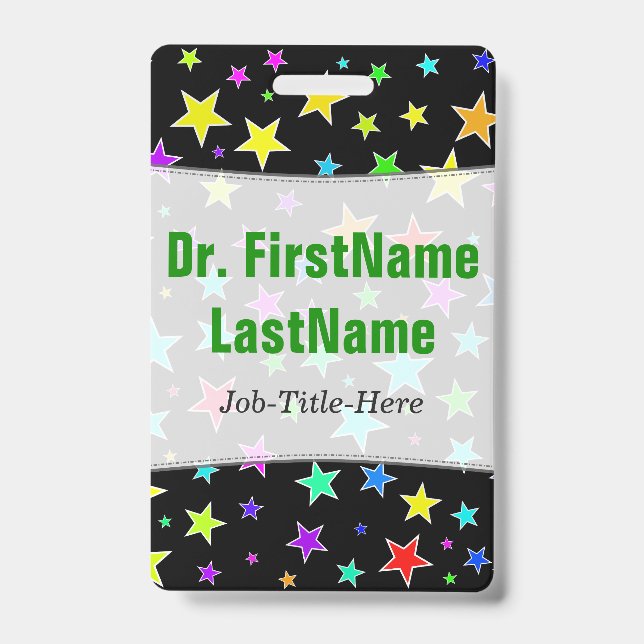 Fun, Colourful Stars Pattern; Personalised Name ID Badge (Front)