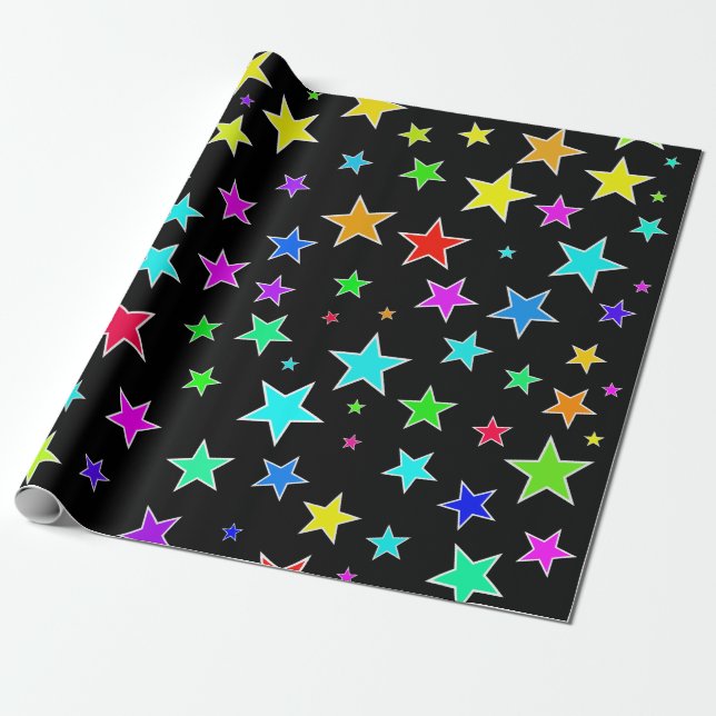 Fun, Colourful Stars Pattern Wrapping Paper (Unrolled)