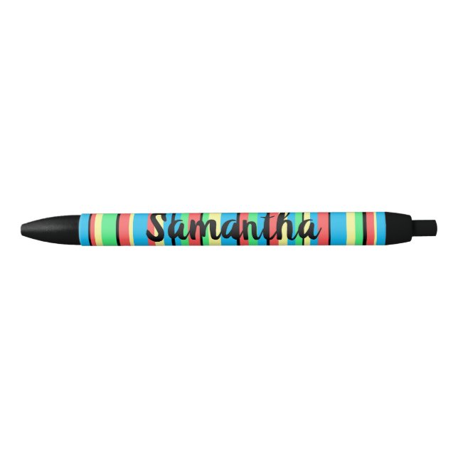 Fun Colourful Striped Editable Personalised Pen (Front)