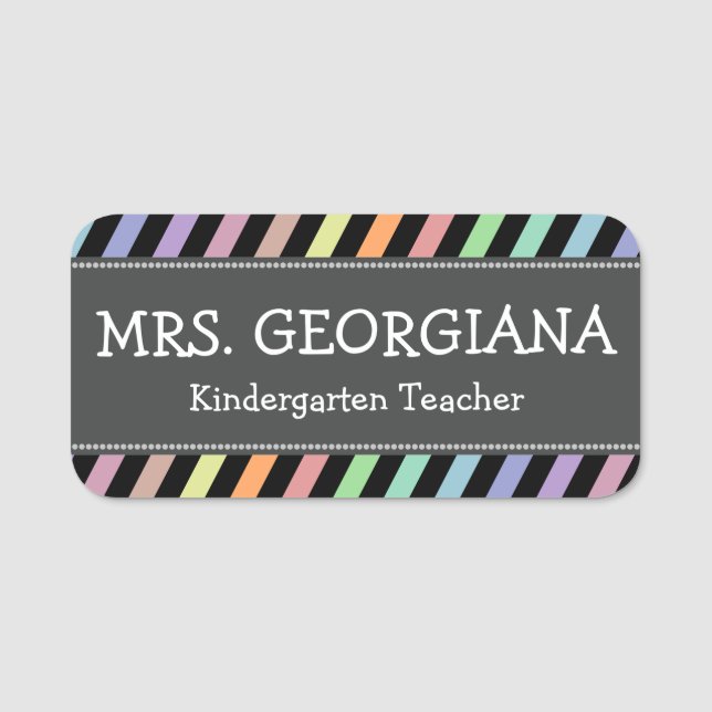 Fun, Colourful Stripes, Personalised Teacher Name Tag (Front)