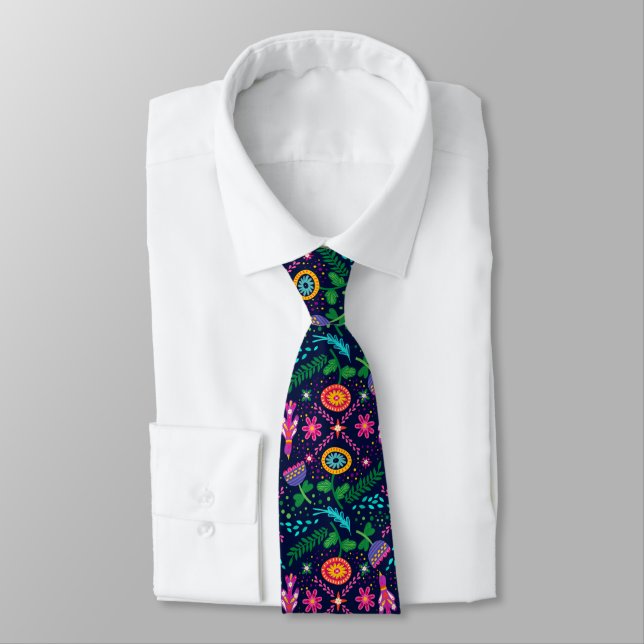 Fun Colourful Stylised Floral Tie (Tied)