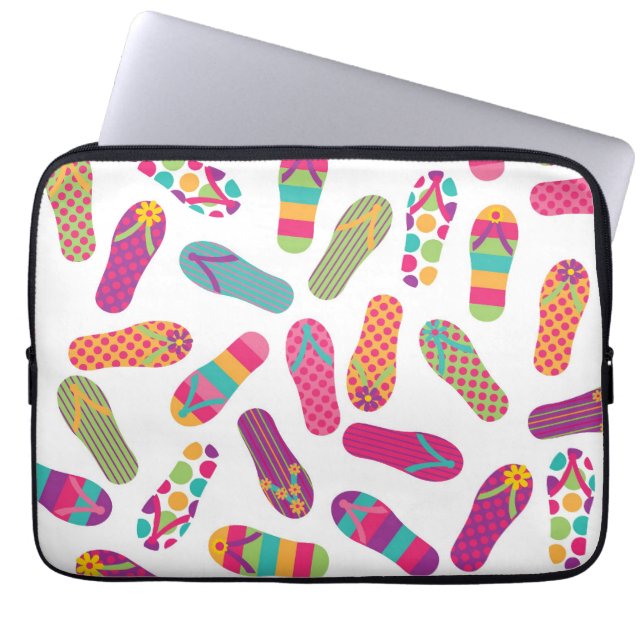 Fun Colourful Summer Flip Flops Pattern Laptop Sleeve (Front)