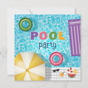 Fun Colourful Summer Swimming Pool Party Birthday Invitation