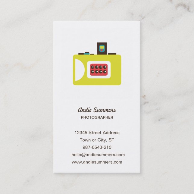 Fun Colourful Super S Camera Photographer Business Card (Front)