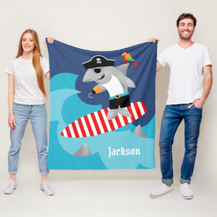 Fun Colourful Surfing Pirate Shark Throw Fleece Blanket