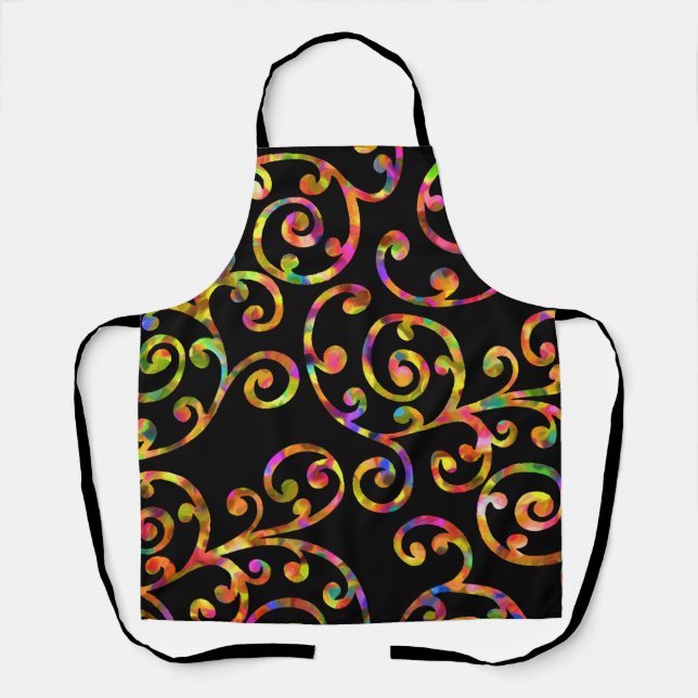Fun Colourful Swirls on Black Apron (Front)