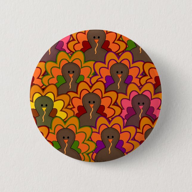 Fun Colourful Thanksgiving Turkeys 6 Cm Round Badge (Front)