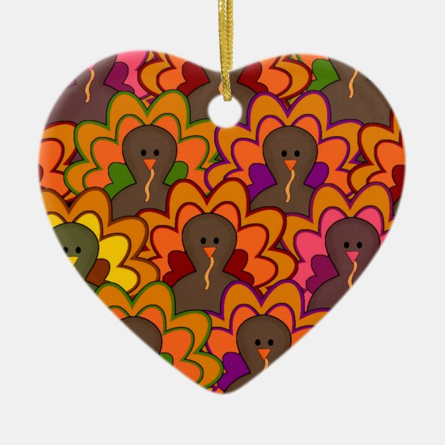 Fun Colourful Thanksgiving Turkeys Ceramic Tree Decoration (Front)