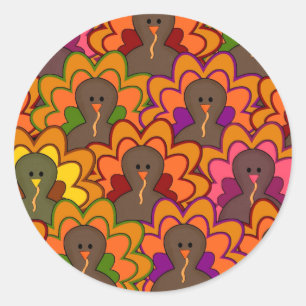 Fun Colourful Thanksgiving Turkeys Classic Round Sticker