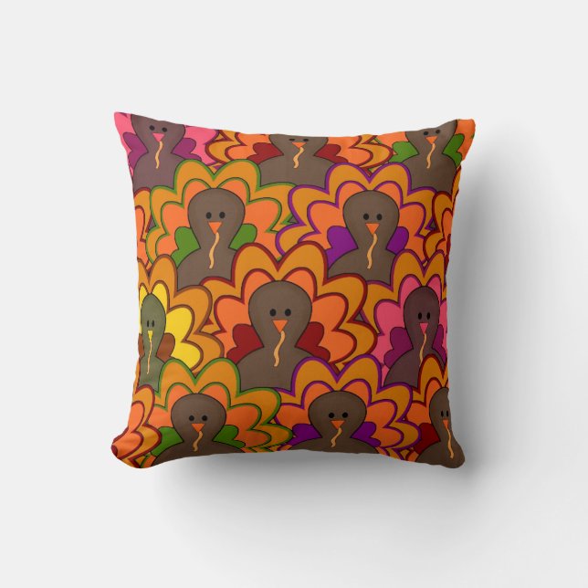 Fun Colourful Thanksgiving Turkeys Cushion (Front)