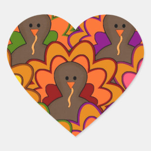 Fun Colourful Thanksgiving Turkeys Heart Sticker