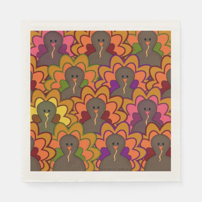 Fun Colourful Thanksgiving Turkeys Holiday Napkins (Front)