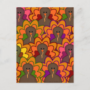 Fun Colourful Thanksgiving Turkeys Holiday Postcard