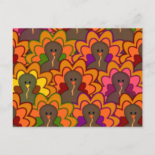 Fun Colourful Thanksgiving Turkeys Holiday Postcard