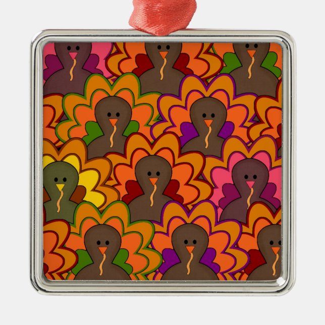Fun Colourful Thanksgiving Turkeys Metal Tree Decoration (Front)