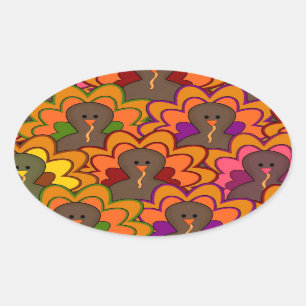 Fun Colourful Thanksgiving Turkeys Oval Sticker