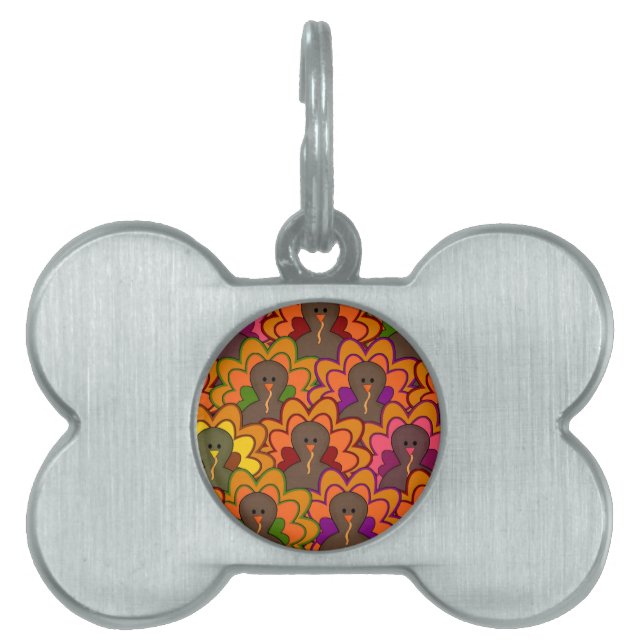 Fun Colourful Thanksgiving Turkeys Pet ID Tag (Front)