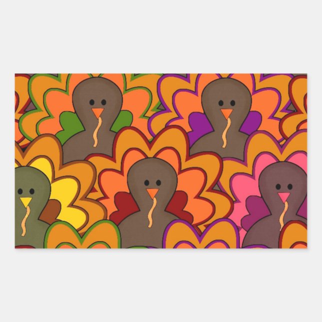 Fun Colourful Thanksgiving Turkeys Rectangular Sticker (Front)