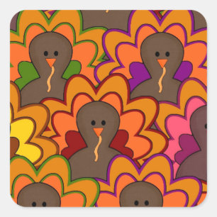 Fun Colourful Thanksgiving Turkeys Square Sticker
