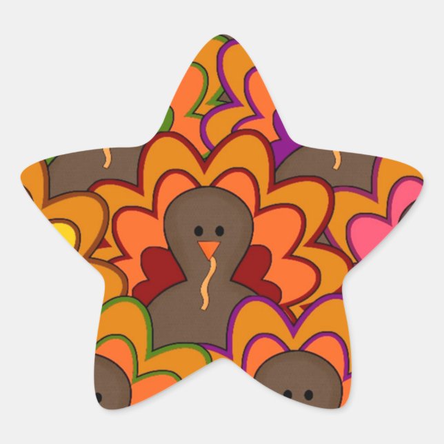 Fun Colourful Thanksgiving Turkeys Star Sticker (Front)