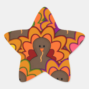 Fun Colourful Thanksgiving Turkeys Star Sticker